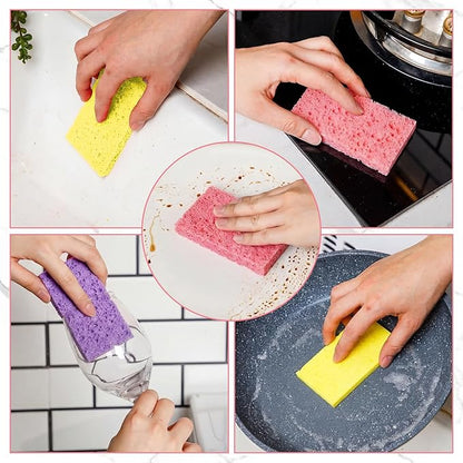 Zhengmy 90 Pieces Sponges Bulk Sponges Kitchen Compressed Sponge Natural Dish Sponge Compressed Wood Pulp Cleaning Without Scratching for Kitchen Bathroom, 3.9 x 2.4 x 0.12 Inch (Dark Color)