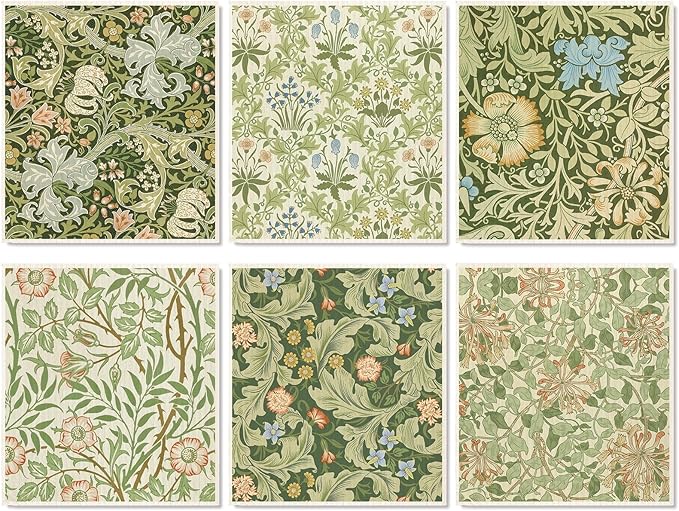 JarThenaAMCS 6 Pcs William Morris Swedish Dishcloths Vintage Greenery Floral Kitchen Towels Botanical Reusable Cotton Absorbent Dish Towels for Home Housewarming Cleaning, 7 x 8 Inch