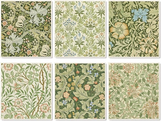 JarThenaAMCS 6 Pcs William Morris Swedish Dishcloths Vintage Greenery Floral Kitchen Towels Botanical Reusable Cotton Absorbent Dish Towels for Home Housewarming Cleaning, 7 x 8 Inch