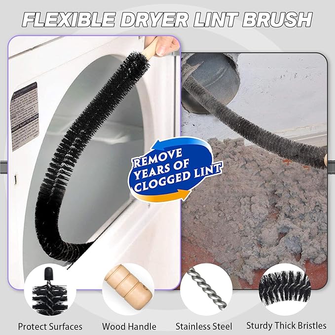 Sealegend Dryer Vent Cleaner Kit - Vacuum Hose Attachment & Lint Brush,Dryer Vacuum Hose Attachment Fit Most Vacuums and Dryer, Refrigerator Coils & Behind Appliances, Purple