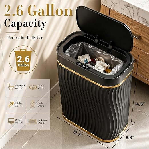 Ogikey Bathroom Small Trash Can with Automatic Touchless Lid, 2.6 Gallon Smart Garbage Can Narrow Waterproof Trash Bin for Bedroom, Office, Living Room