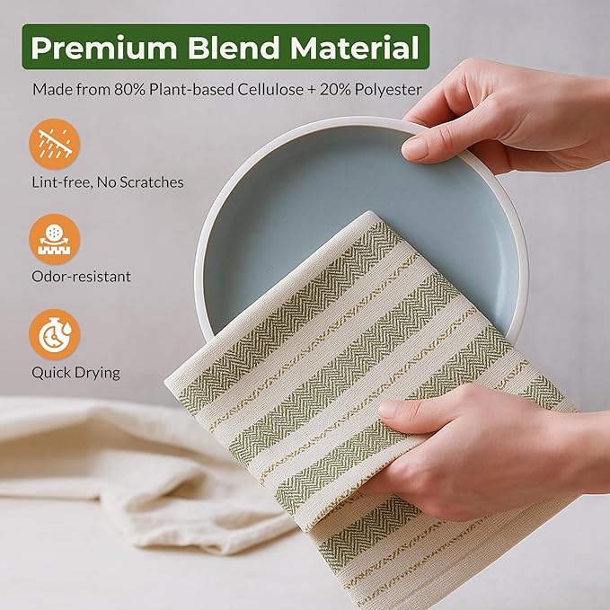 Swedish Dishcloths, Vintage Plant-Based Cellulose, 6.7x7.5 Inch, Super Absorbent, Multi-Surface, Machine Washable, Reusable, 5 Pack (Green)