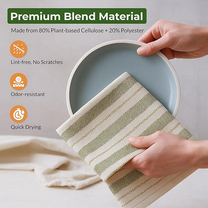 Swedish Dishcloths, Vintage Plant-Based Cellulose, 6.7x7.5 Inch, Super Absorbent, Multi-Surface, Machine Washable, Reusable, 5 Pack (Green)