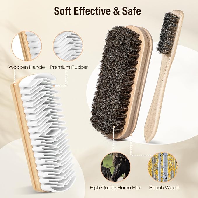 3Pcs Shoe Brush, 2026 Version Suede Eraser, Premium Shoe Polish Brush, Long-Lasting Shoe Cleaning Brush, Horsehair Shoe Brush Shine Kit for Cleaning and Polishing (3PCS)