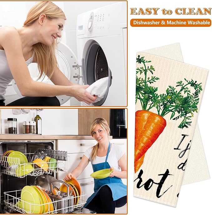 Whaline 12 Pcs Vegetable Swedish Dishcloths Cotton Kitchen Towels Reusable Absorbent Dish Towels for Home Party Housewarming Cleaning, 6.7 x 7.7 Inch