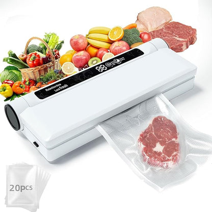 Portable Vacuum Sealer Machine for Food Saver, Compact Mini Bag Sealer+20 Vacuum Storage Bags, One-Touch Automatic Seal In 7-15s for Dry/Wet/Oily Foods,White