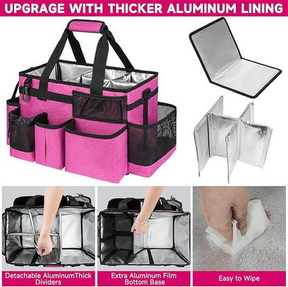 Cleaning Caddy Bag, Large Cleaning Supplies Organizer for Housekeepers, Housekeeping Caddy with Handle and Detachable Padded Cushion, Pink