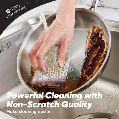 Orighty Multipurpose Wire Dishwashing Rag, 48 Pcs Non-Scratch Wire Dish Cloths for Wet and Dry, Reusable Steel Scrubber Dish Rags for Kitchen, Cookware, Stove Cleaning, 7"x8", Silver