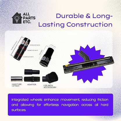 14” Vacuum Floor Brush Attachment for 1.25” Hoses – Includes 1 3/8” & 1.5” Adapters – Universal Fit for Shop Vac, Shark, Miele, Bissell, Hoover, Eureka, Dirt Devil & More
