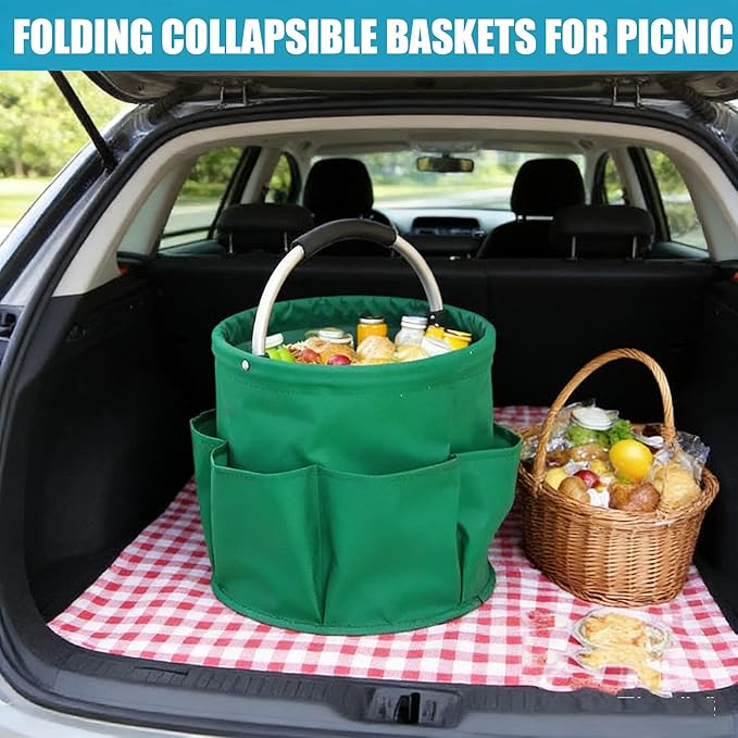 Cleaning Caddy with Handle,Cleaning Supplies 17L Foldable Storage Basket,Portable Multi Bucket Organiser Mop Bucket for Home Garden (Green)-11 x 11inches