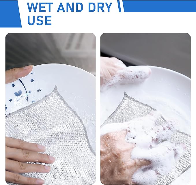 Aidoclip 20pcs Set Non-Scratch Steel Wool Dishcloth - Multi-Use Kitchen Scrubbers, Durable Cleaning Pads for Wet & Dry Use White