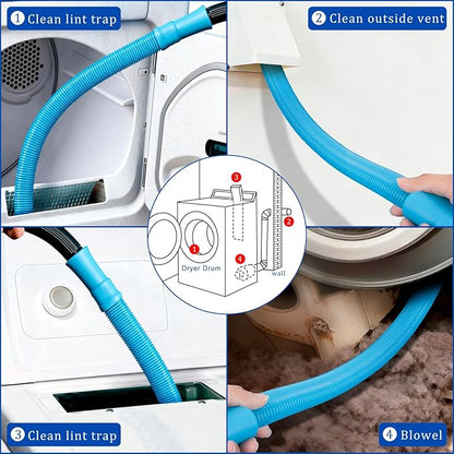 Dryer Vent Cleaner Kit with Dryer Vacuum Hose Attachment, 4-in-1 Multi-Lint Remover Brush, Suitable for Most Aacuum Cleaners for Efficient, Safe, and Thorough Dryer Lint Cleaner Tools (Blue)