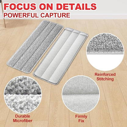 BOSHENG Flat Mop Pads, Reusable Mop Cleaning Refills, Microfiber Pads for BOSHENG Flat Mop or Mop Bucket System, Pack of 4 Washable 13-Inch Mop Heads - Grey