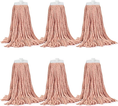 Matthew Cleaning Screw-on Heavy Duty Cotton Wet Mop Replacement Heads(Orange, Large,6 Pack) with 2 Pack Microfiber Cloth for Residential & Commercial Floor Cleaning Use- Fit Standard American Screw