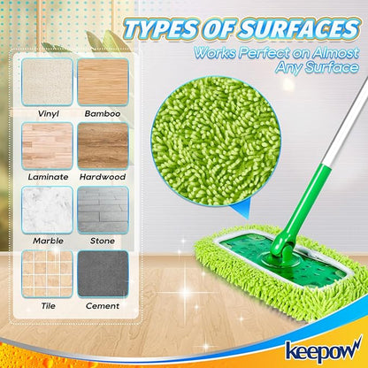 KEEPOW Reusable Dry Sweeping Cloths Compatible with Swiffer Sweeper, Wet Mopping Cloths Washable Microfiber Mop Pads Refills for Hard-Surface/Hardwood Floor Cleaning, 2-Pack (Mop is Not Included)