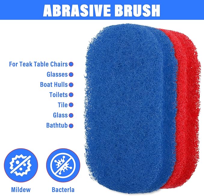 12 Pack Handled Scrubber Set, Non-Scratch Reusable Scouring Pads with Handle for Bathroom, Shower Tile, Bathtub, Pool, Kitchen & Grills Surfaces Teak Cleaner