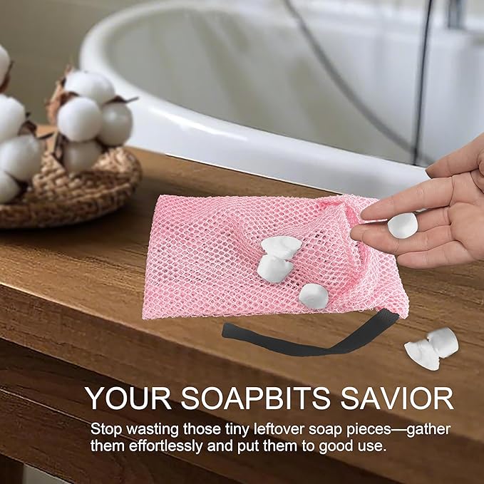 2 Pack Soap Bag Deep Exfoliating,Bar Soap Pouch Saver Pocket,Body Scrubber Shower Bath Sponge Loofah (Pink)