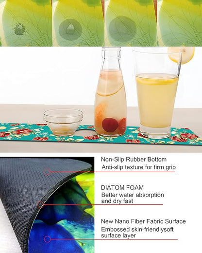Kitchen Sink Splash Guard Faucet Mat Super Absorbent Fast Drying Mat Sink Gadgets Splash Guard Behind Faucet Drip Catcher for Kitchen (Boho Flowers, 23.5x5.5in)
