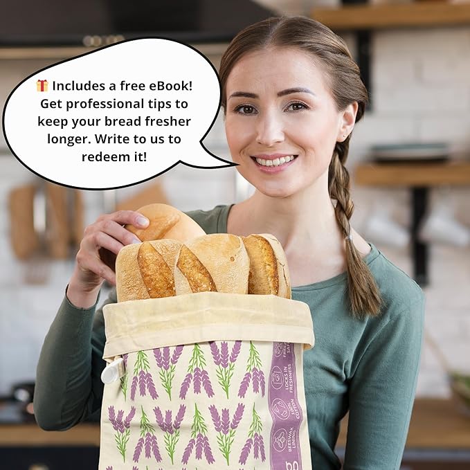 Beeswax Bread Bag for Homemade Bread (Set of 2) – Premium Sourdough Bread Bags & Loaf Storage – Eco-Friendly, Reusable, Washable & Freezer Safe – Ultimate Sourdough Bread Baking Supplies