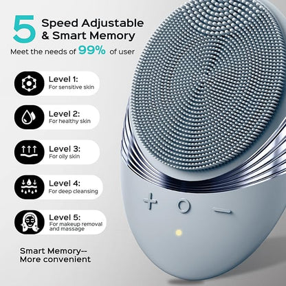 COSLUS FBS01 Face Scrubber Facial Cleansing Brush: 5 Cleansing Modes Silicone Face Wash Scrubber for Men Beard Care, Sensitive Skin - Deep Cleansing & Gentle Exfoliating, Portable for Shower & Travel
