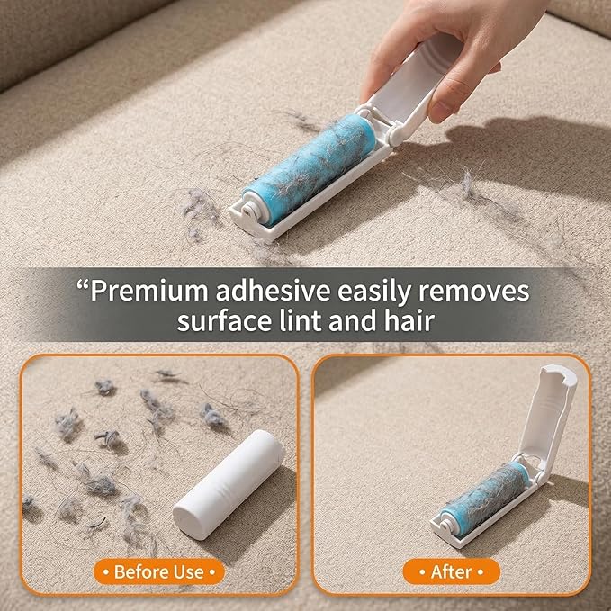 Mini Lint Roller for Travel, 8 Pcs Reusable Washable Hair Remover Lint Rollers with Sticky Gel Foldable Hair Lint-Roller for Clothing, Pet Hairs, Car Seats (3.7 x 1.1 in)