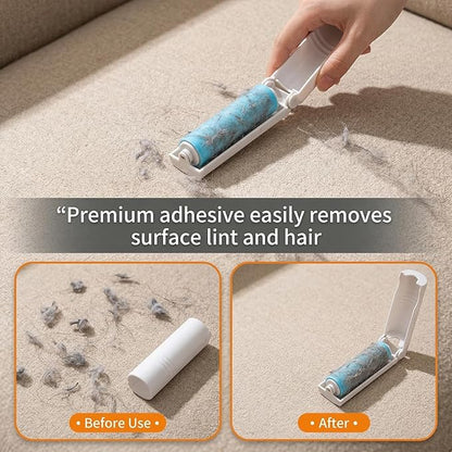 Mini Lint Roller for Travel, 8 Pcs Reusable Washable Hair Remover Lint Rollers with Sticky Gel Foldable Hair Lint-Roller for Clothing, Pet Hairs, Car Seats (3.7 x 1.1 in)