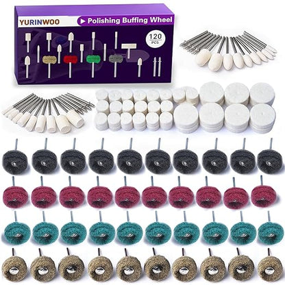 120 PCS Polishing Kit for Dremel, Abrasive Buffing Wheels for Rotary Tool Accessories with 1/8 Inch Shank, Polishing Bits for Metal Wood Watch Jewelry Brass