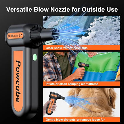 2-in-1 Compressed Air Duster 180000RPM Powerful Motor, Cordless Mini Vacuum Cleaner, 10,000mAh Battery, Portable Electric Air Duster, Dust Blower for Computer, Keyboard, Outdoor, House, Car and Office