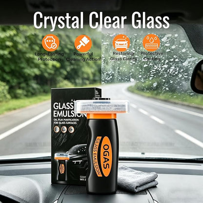 Glass Emulsion Cleaner,Car Oil Film Cleaner,Handle Oil Film Remover&Windshield Cleaner For Cars Window, Glass Emulsion, Crystal Clear View (Orange)