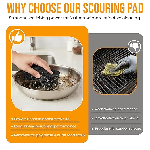 Harrier Hardware 6-Pack Heavy Duty Scouring Pads, 6x4 Inch Thick Black Scrub Pads for Pots Pans, Kitchen Cleaning, Stripping, Scrubbing Grills & More