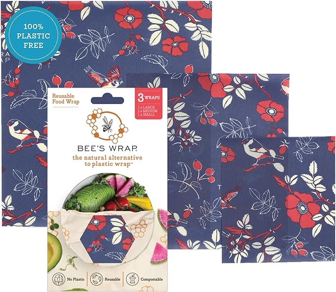 Bee's Wrap Beeswax Wraps for Food - 3 Pack of Assorted Beeswax Wraps - Small, Medium & Large Wrap - Plastic Free Made in USA Reusable Natural Food Wrap - Botanical Print