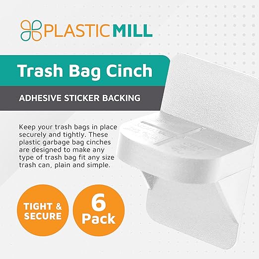 PlasticMill Trash Bags Cinch, White, 6 Pack, To Hold Garbage Bags In Place.May not be compatible with some Garbage Can drawers or compacters.