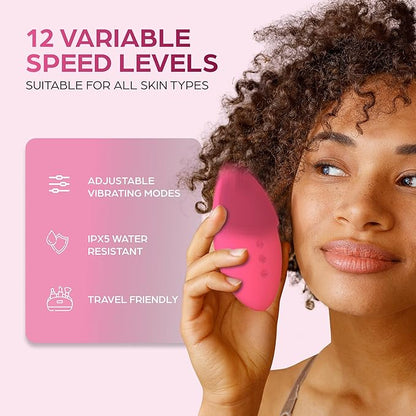 Bella Ciao 12-Speed Gentle Facial-Cleansing Brush, Rechargeable Silicone Face Scrubber, Deep-Cleaning and Exfoliating Face-Wash Brush, Water-Resistant Design, Pink