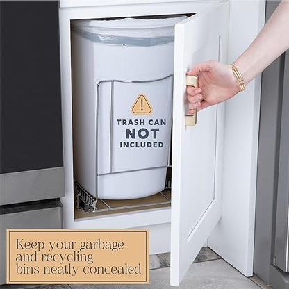 Pull-Out Trash Can for Cabinet - 12 Gal / 48 qt – Heavy-Duty Chrome, Smooth Slide with Trash Bag Storage – Fits 13" Cabinet Opening (Bin Not Included)