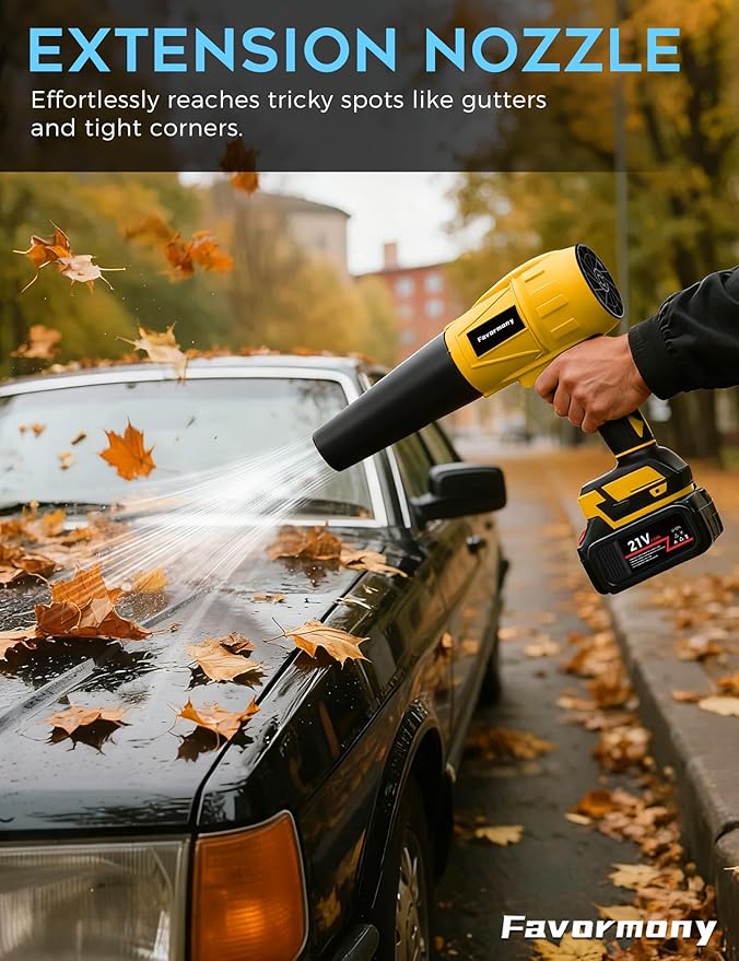Cordless Leaf Blower, Electric Handheld Blower 600,000 RPM for Lawn Care, Christmas Tree Cleaning, 2×4.0Ah Batteries, Extended Nozzle, Lightweight Mini Leaf Blowers for Patio, Yard, Car Drying
