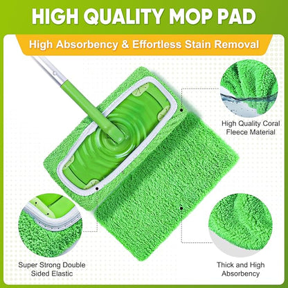 12-Pack Reusable Mop Pads Compatible with Sweeper Mop - 100% Coral Fleece Washable Refills - Microfiber Dry & Wet Sweeping Cloths for Multi-Surface/Hardwood Floor Cleaning