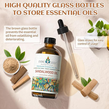 EVOKE OCCU Sandalwood Essential Oils for Skin Care, Diffuser, Perfume, Candle and Soap Making - 4 FL Oz
