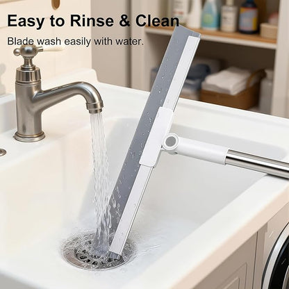 Floor Squeegee with 51"-58" Telescoping Handle & 180° Rotating Head, Water Removal for Tile & Hardwood, Under-Furniture Cleaning