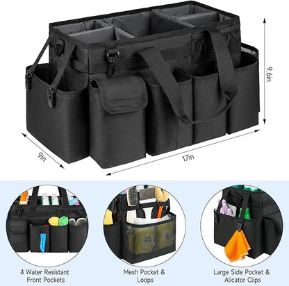 Cleaning Caddy Bag,Extra Large Cleaning Supplies Organizer with Handle for Housekeepers,Black