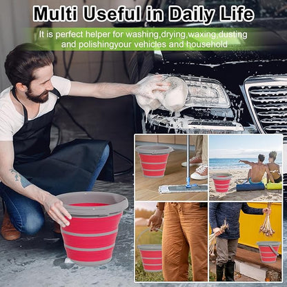 GOLDFOX Collapsible Bucket-10L (2.6 Gallon) Bucket for Cleaning with Handle-Folding Foldable Portable Plastic Water Supplies,Collapsible Bucket for Car Wash Camping Garden-Pink