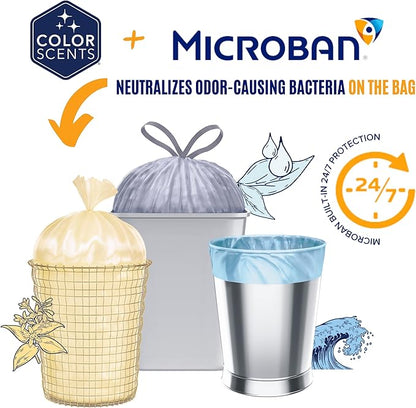 Color Scents Small Trash Bags - 4 Gallon, 80 Total Bags (2 Rolls of 40 Count), Twist Tie – Duos (2 unique scent + color combinations) with Microban
