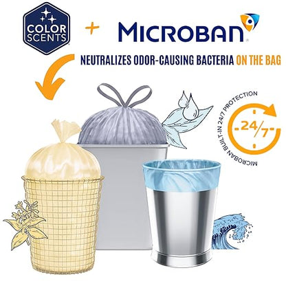 Color Scents Medium Trash Bags - 8 Gallon, 45 Bags (1 Pack of 45 Bags) Twist Tie - Purple in Lavender + Sage Scent with Microban