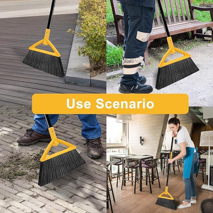 Heavy Duty Angle Broom - Yellow Broom for Outdoor & Indoor, Garage, Driveway, Sidewalk, Kitchen & More, Long Handle