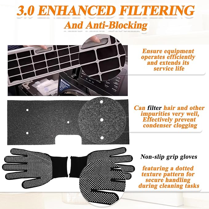 7 Pcs Dryer Vent Cleaner Kit for GE Washer Dryer Combo, WH01X35719 Lint Filter Replacement Upgraded Washable Sponge for Models PFQ97HSPVDS, Dryer Vent Brush and Dryer Vent Vacuum Hose ﻿