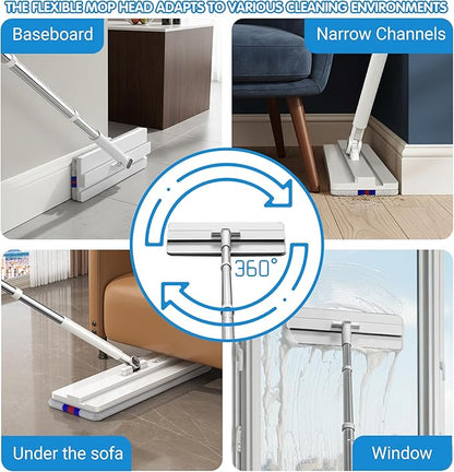 Mop and Bucket Set with Wringer,Separate Clean Dirty Water, Self Wringing Microfiber Dust Flat Mop for Hardwood Floors, Kitchen, Wall Cleaner -with 4 Washable Microfiber Pads