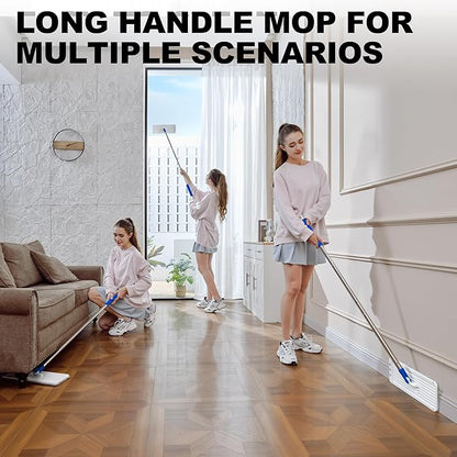 Mop and Bucket Set, Mops for Floor Cleaning with Long Handle, Squeeze Flat Mop and Bucket System, Dry & Wet Dust Mops for Household Floor Cleaning with 3 Microfiber Mops, Slate Blue