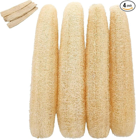 Luffa 4PCS 100% Natural Organic Loofah Sponges(14''-16'') Whole Loofah Deep Exfoliating Body & Back Scrubber Biodegradable Plastic-Free Shower Bath Loofah for Men&Women Adults SPA Daily Care