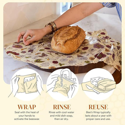 Bee's Wrap Beeswax Wraps for Bread - Beeswax Bread Wrap for Sourdough & Bread Storage - Plastic Free Made in USA Reusable Natural Food Wrap - Meadow Magic