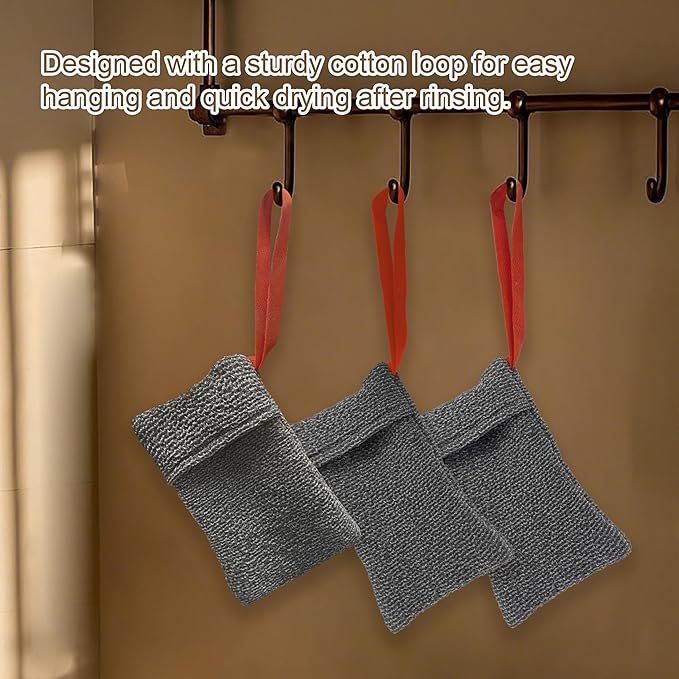 4 Pack Soap Bag Deep Exfoliating,Bar Soap Pouch Saver Pocket,Body Scrubber Shower Bath Sponge Loofah (Grey)