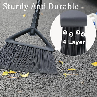 2PCS Heavy Duty Broom, Broom for Sweeeping Indoor and Outdoor, Angle Broom with Long Pole, Outdoor Broom for Courtyard/Garages/Slidewalk, Indoor Broom for Kitchen Lobby Canteen Black